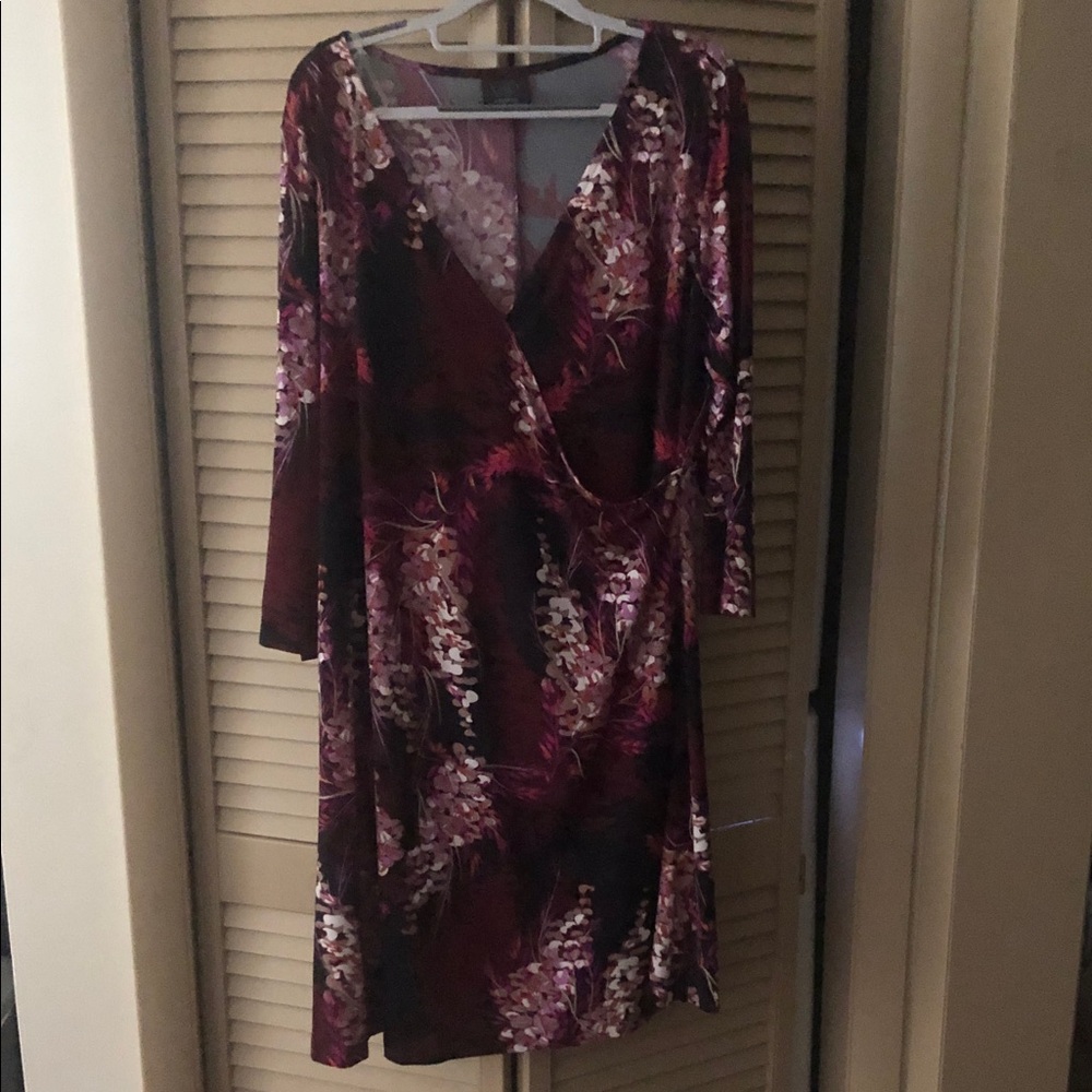 Avenue VIP Floral Print Dress in Burgundy & Pink